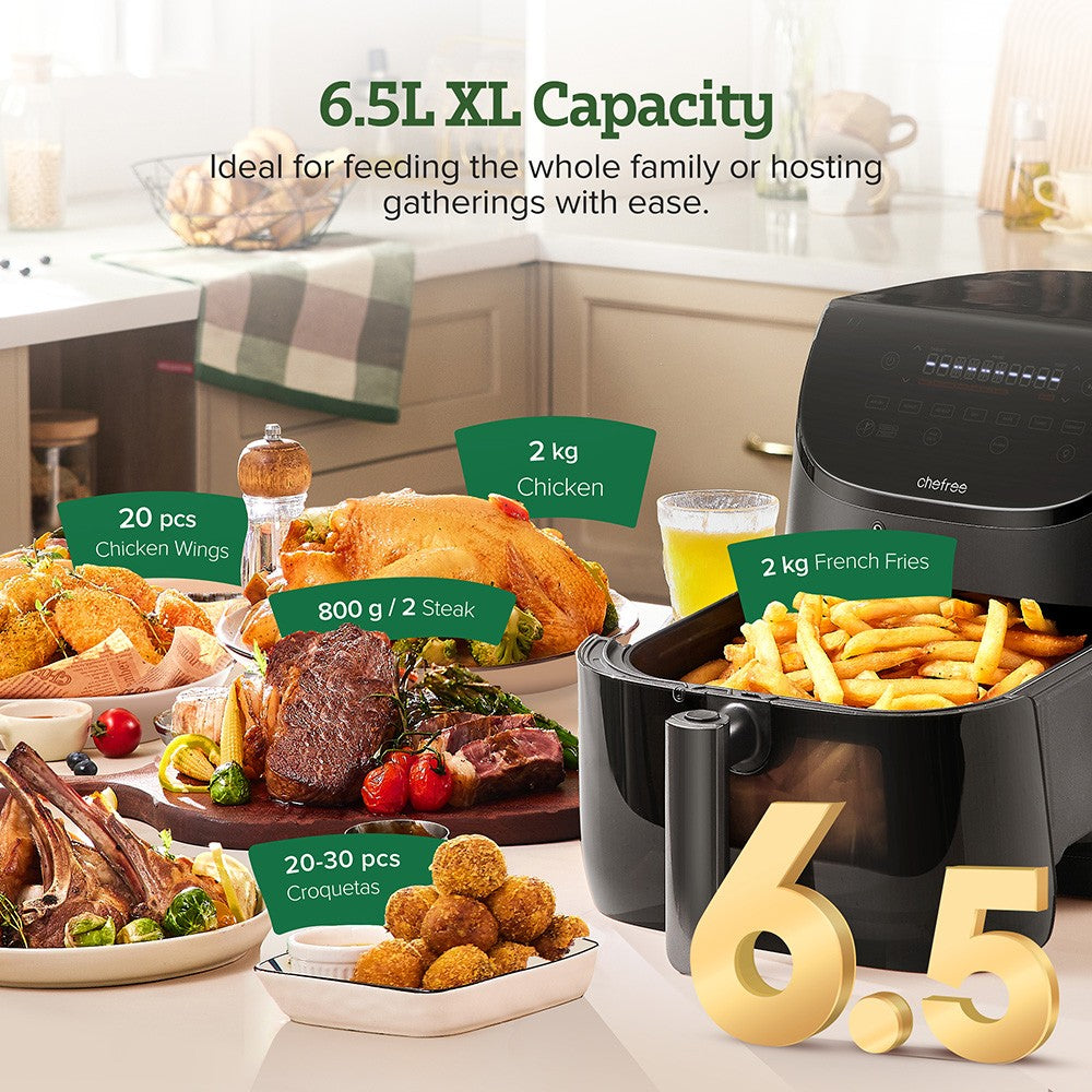 CHEFREE AF500 1700W 6.5L Air Fryer, with Smart Probe Thermometer, 8-in-1 Cooking Modes, Rapid 230℃ Heating, Shake Reminder - Black