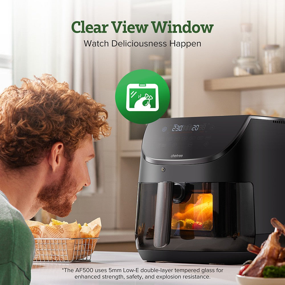 CHEFREE AF500 1700W 6.5L Air Fryer, with Smart Probe Thermometer, 8-in-1 Cooking Modes, Rapid 230℃ Heating, Shake Reminder - Black