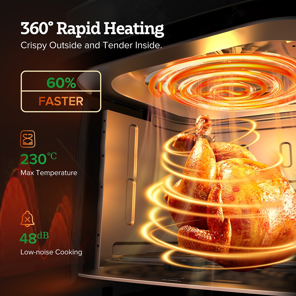 CHEFREE AF500 1700W 6.5L Air Fryer, with Smart Probe Thermometer, 8-in-1 Cooking Modes, Rapid 230℃ Heating, Shake Reminder - Black