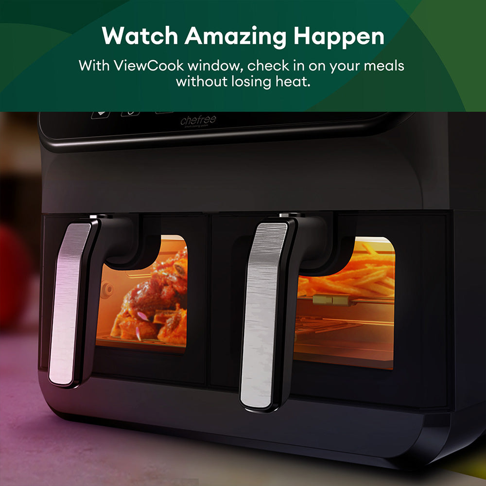 CHEFREE AFW20 Dual Air Fryer, with Viewing Window, 8L Family Sized, Nonstick, 8-in-1 Smart Programmes, Dishwasher Safe, Roast, Grill, Bake & Dehydrate