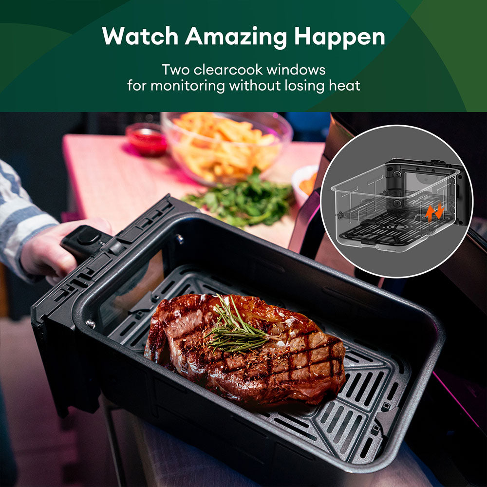 CHEFREE AFW20 Dual Air Fryer, with Viewing Window, 8L Family Sized, Nonstick, 8-in-1 Smart Programmes, Dishwasher Safe, Roast, Grill, Bake & Dehydrate