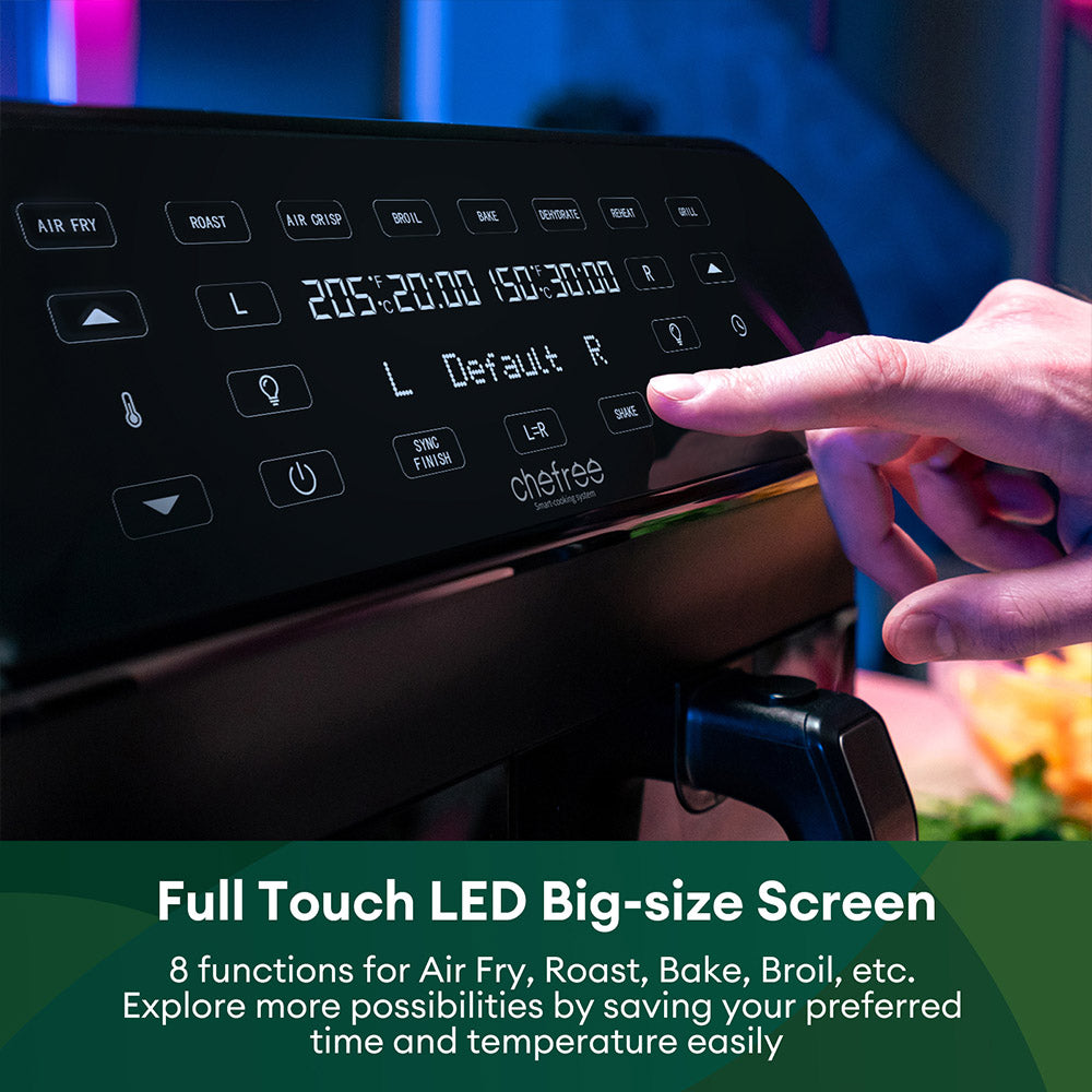 CHEFREE AFW20 Dual Air Fryer, with Viewing Window, 8L Family Sized, Nonstick, 8-in-1 Smart Programmes, Dishwasher Safe, Roast, Grill, Bake & Dehydrate