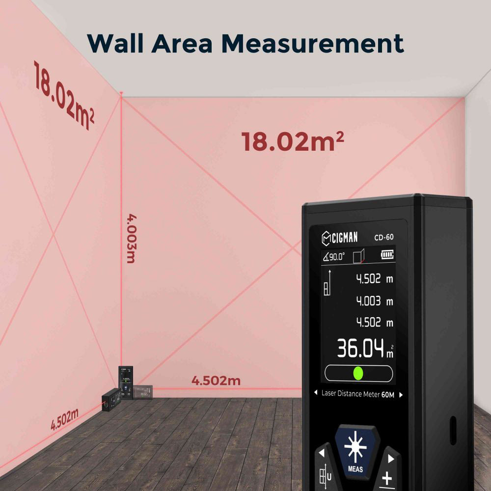 CIGMAN CD-60 Bilateral Laser Distance Meter, 393ft/120M Bilateral Measurement, with M/in/Ft Multiple Units