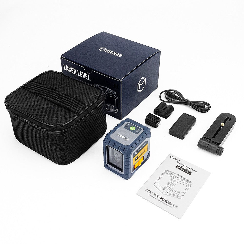 CIGMAN CM-G02 2 Lines Laser Level, Self-Leveling, Rechargeable 1000mAh Li-ion Battery