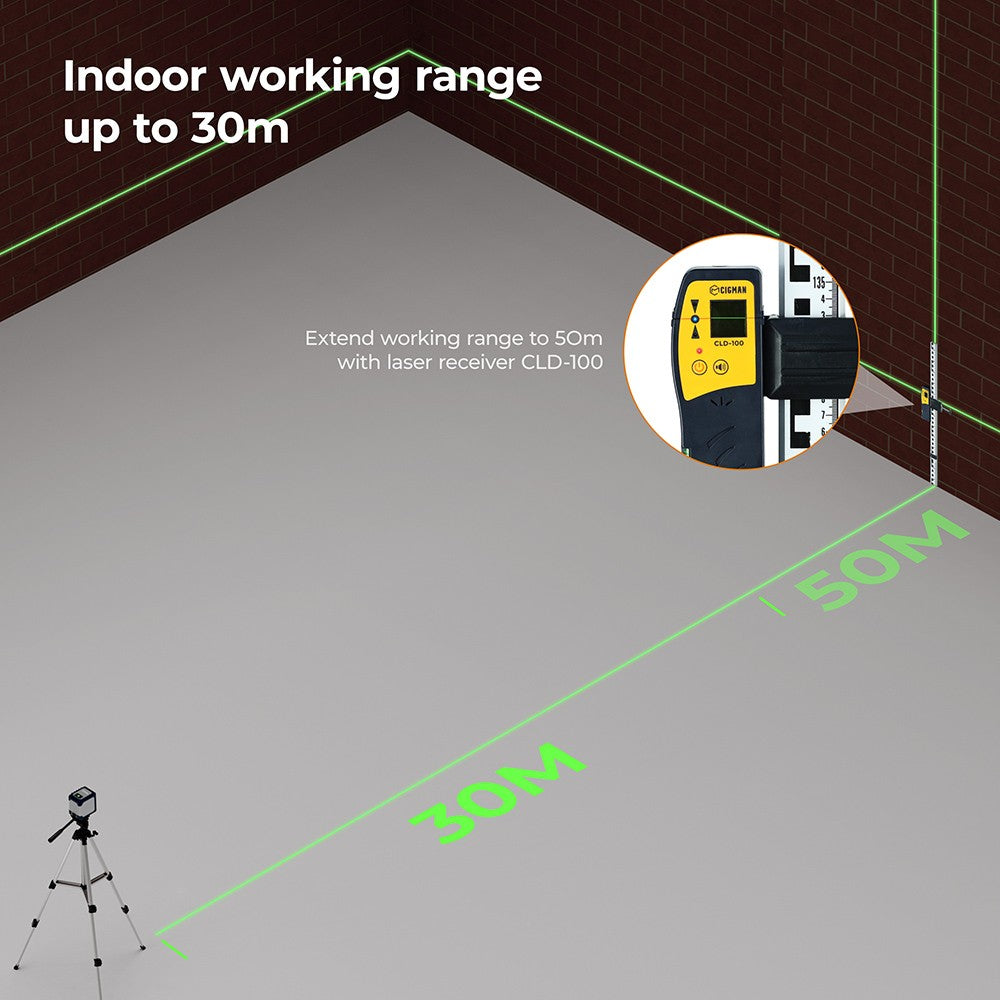 CIGMAN CM-G02 2 Lines Laser Level, Self-Leveling, Rechargeable 1000mAh Li-ion Battery