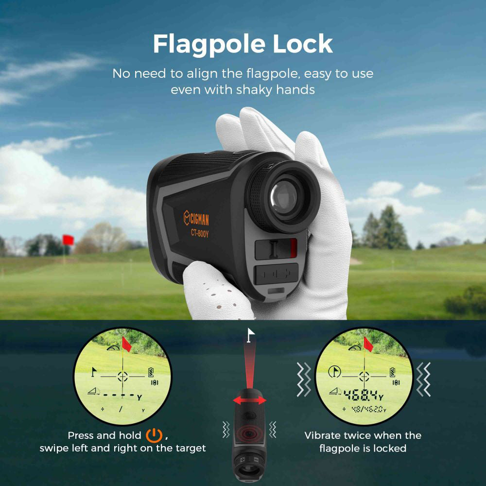 CIGMAN CT-800Y 800m Golf Rangefinder, with 6X Magnification, Flag Pole Locking Vibration, Magnetic Strap, USB Rechargeable