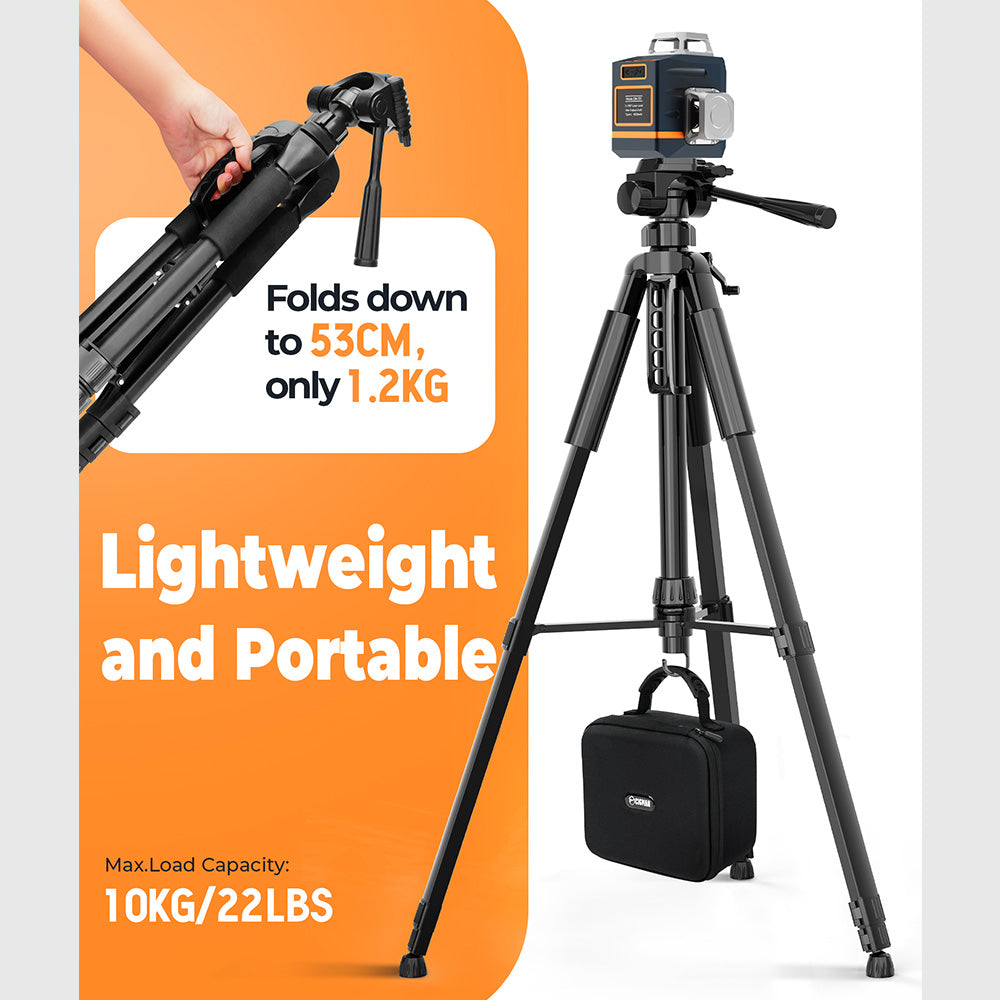 CIGMAN CTP01 1.5m/59inch Laser Level Tripod, with 3-Way Swivel Pan Head and Phone Holder, Quick Release Plate with 1/4" Screw Mount & 5/8" UNF Adapter Nut
