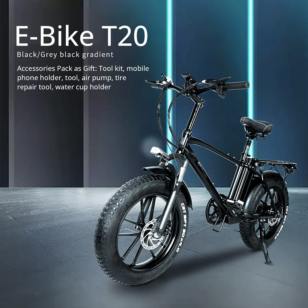 CMACEWHEEL T20 Electric Bike 20*4.0 inch CST Fat Tire 750W Motor 45km/h Max Speed 48V 17Ah Battery - Black