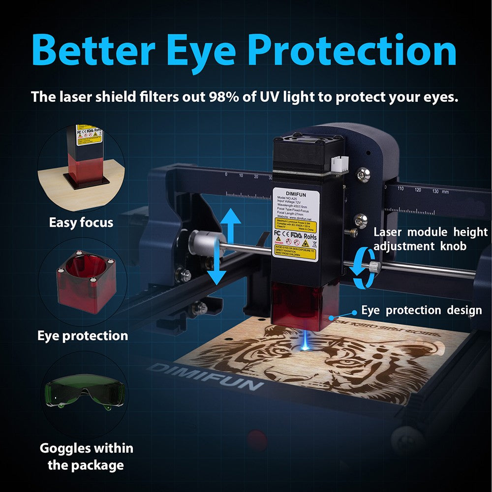 DIMIFUN D9 A25 2.5W Portable Laser Engraving Machine, Eye Protection, 10000mm/min Speed, 0.06mm Spot, 130*130mm, Noise Reduction