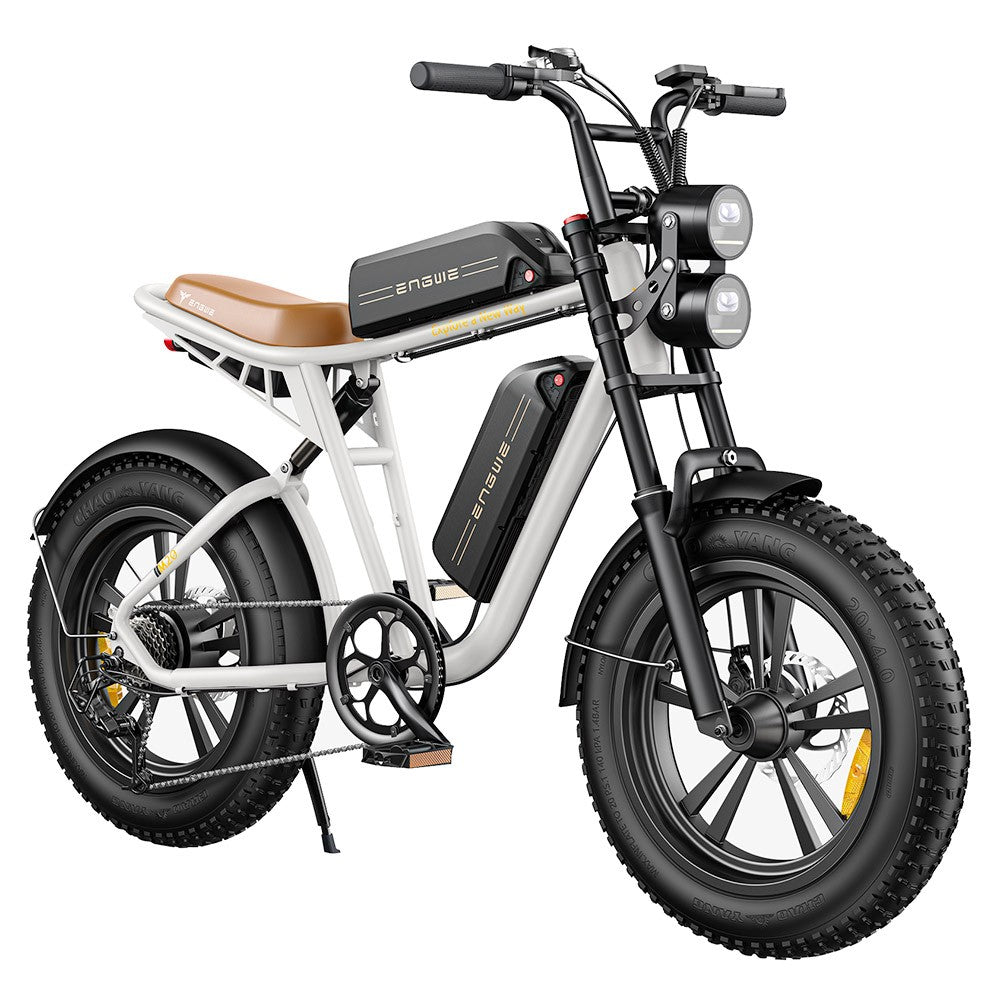 ENGWE M20 Dual Battery Mountain E-Bike 20*4.0 Inch Fat Tires 750W Brushless Motor 45km/h Max Speed 48V 2*13Ah Batteries Front & Rear Disc Brakes Shimano 7-Speed Gear - White