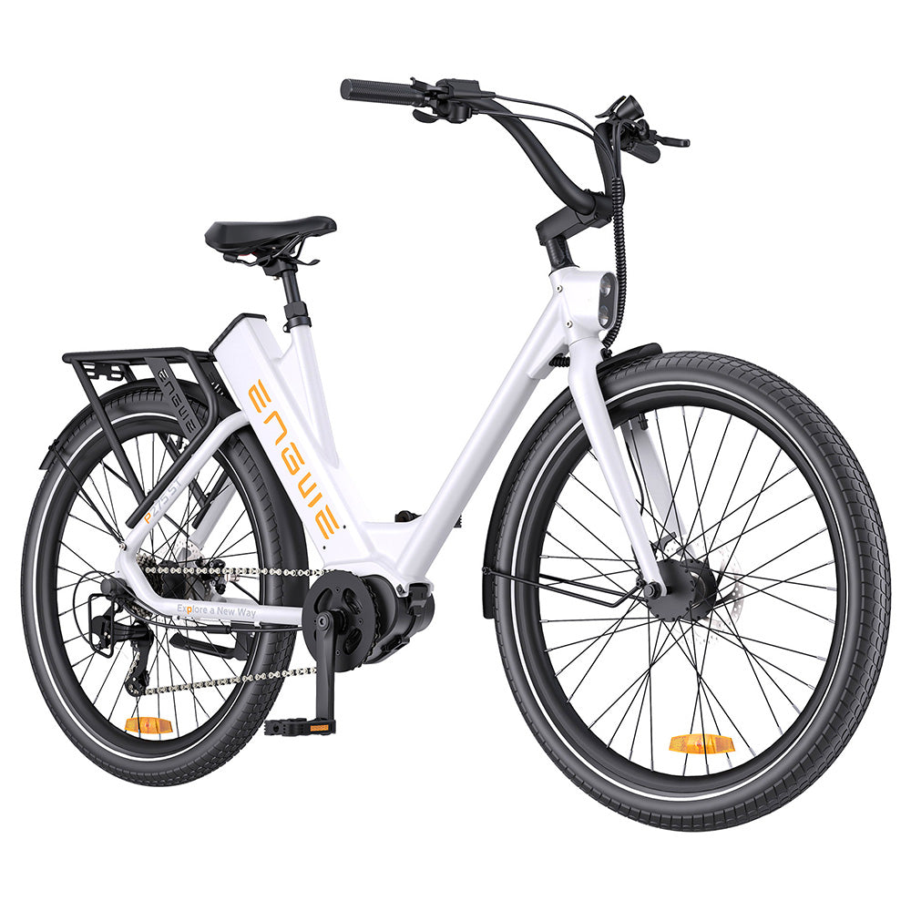 ENGWE P275 ST Urban Electric Bike, 250W Brushless Mid-drive Torque Sensor Motor, 36V 19.2Ah Removable Battery, 260km Max Range, Hydraulic Disc Brake, 27.5'' Spoke Tires, SHIMANO 9-speed - White