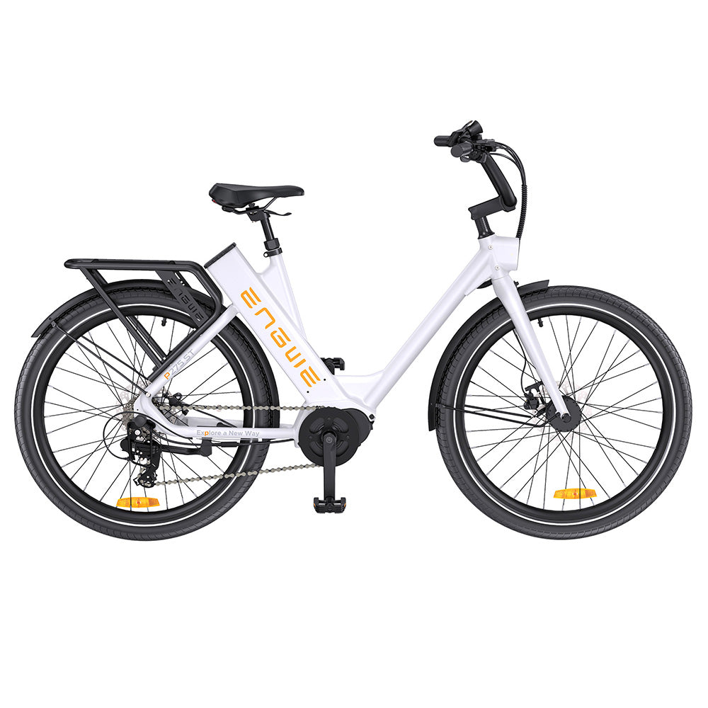 ENGWE P275 ST Urban Electric Bike, 250W Brushless Mid-drive Torque Sensor Motor, 36V 19.2Ah Removable Battery, 260km Max Range, Hydraulic Disc Brake, 27.5'' Spoke Tires, SHIMANO 9-speed - White