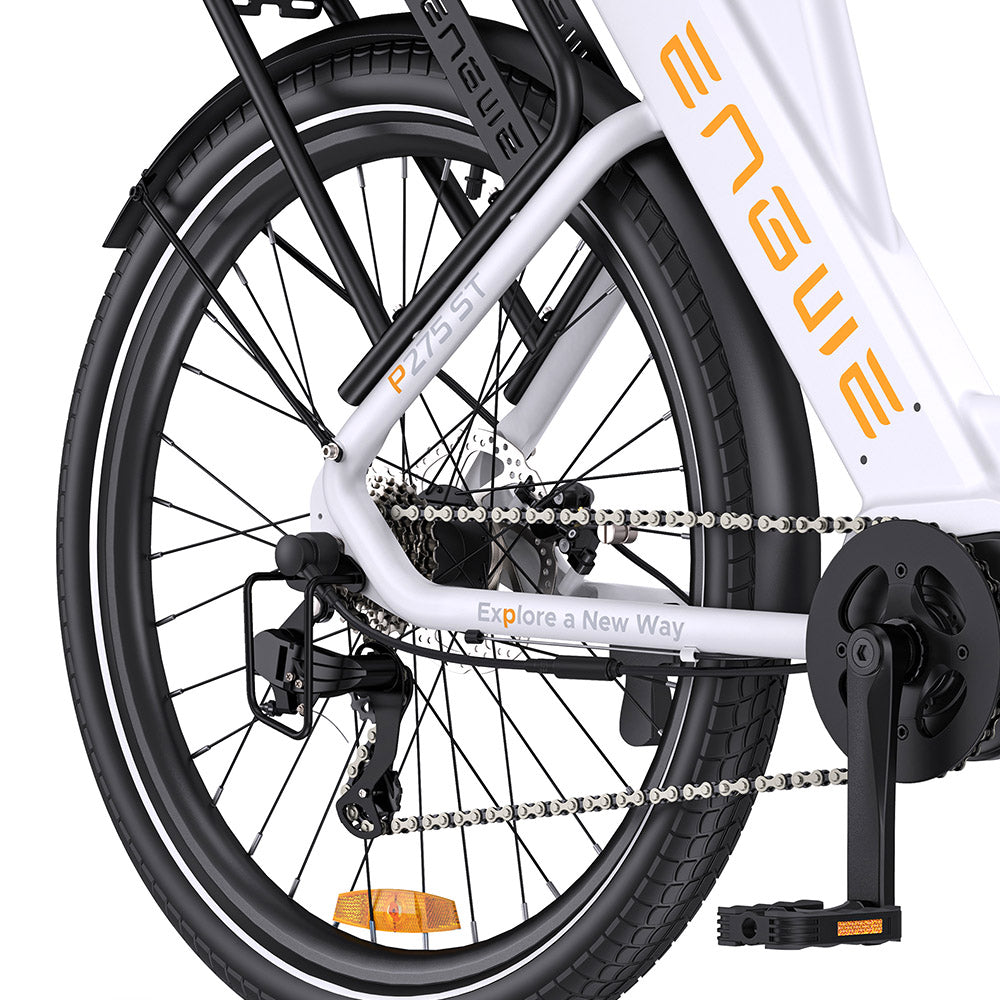 ENGWE P275 ST Urban Electric Bike, 250W Brushless Mid-drive Torque Sensor Motor, 36V 19.2Ah Removable Battery, 260km Max Range, Hydraulic Disc Brake, 27.5'' Spoke Tires, SHIMANO 9-speed - White