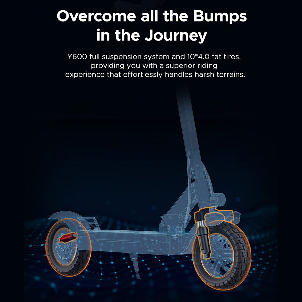 ENGWE Y600 Electric Scooter, 600W Motor, 48V 18.2Ah Battery, 10*4-inch Fat Tires, 25km/h Max Speed, 70km Range, Mechanical Disc Brake, Detachable Seat