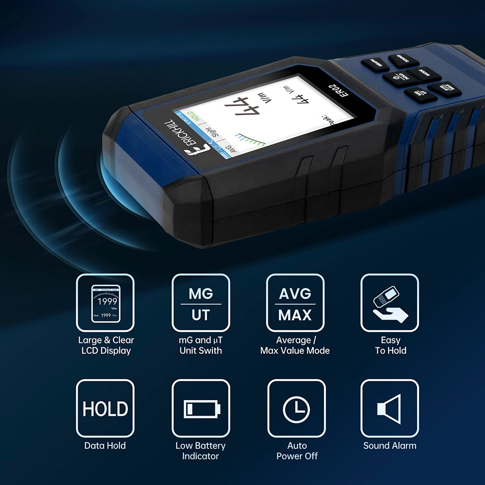 ERICKHILL ER02 EMF Meter, Hand-held Electromagnetic Field Radiation Detector for EF RF MF