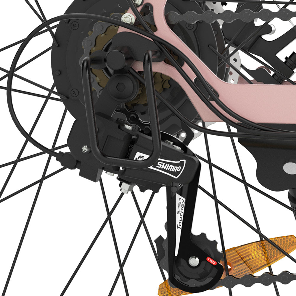 ESKUTE C100 Electric Bike, 250W Motor, 36V 10.4Ah Battery, 26*1.75-inch Tires, 25km/h Max Speed, 50-60km Range, Mechanical Disc Brakes, SHIMANO 7 Speed - Pink