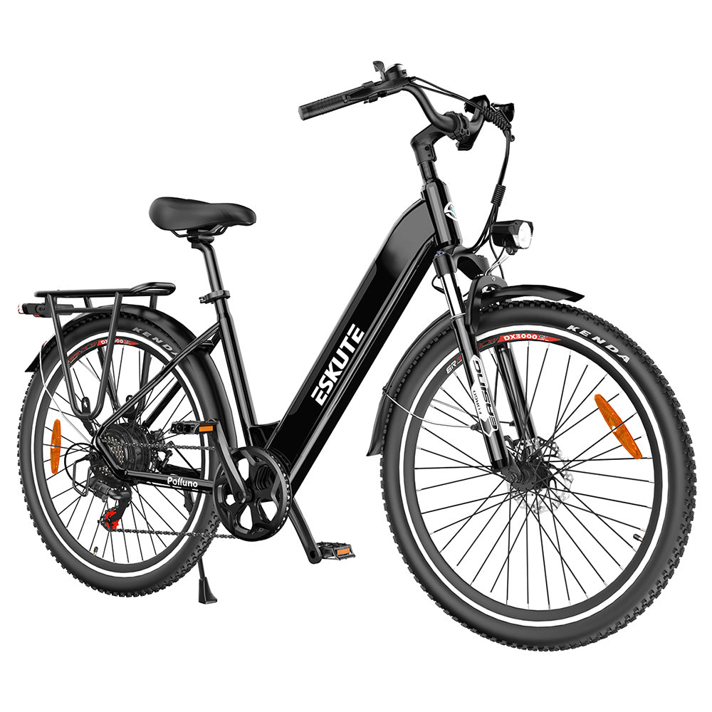 ESKUTE ES-26-LJ Electric Bike, 250W BAFANG Motor, 36V 20Ah Battery, 26 x 1.75-inch, 25km/h Max Speed, 120km Range, Disc Brakes, Suspension Fork, SHIMANO 7 Speed - Black