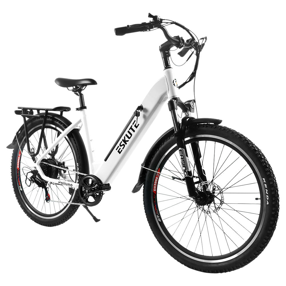 ESKUTE ES-27.5-CS Electric Bike 500W BAFANG Motor 48V 15Ah Battery 27.5 x 2.1'' Tires 35km/h Max Speed, 96km Range, LCD Display - White