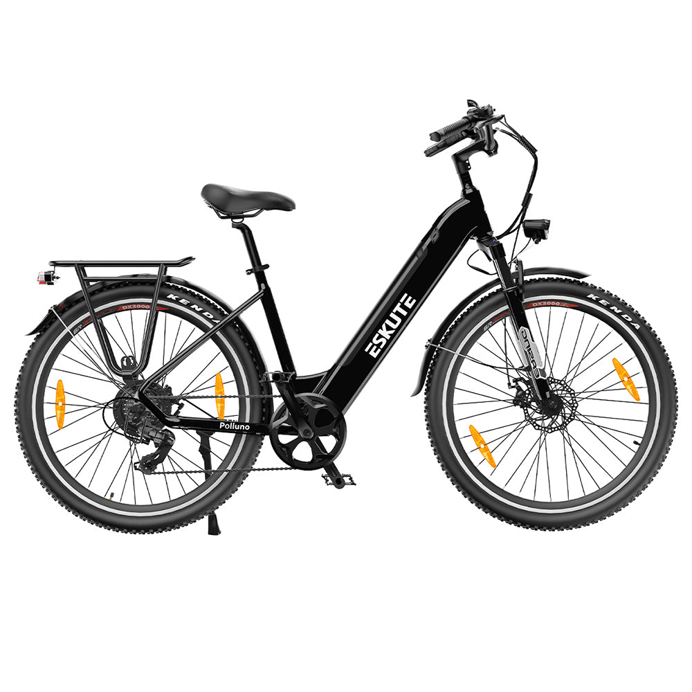 ESKUTE ES-28-LJ Electric Bike, 250W BAFANG Motor, 36V 20Ah Battery, 28*1.75' Tires, 25km/h Max Speed, 120km Range, SHIMANO 7-speed, Hydraulic Suspension Front Fork - Black
