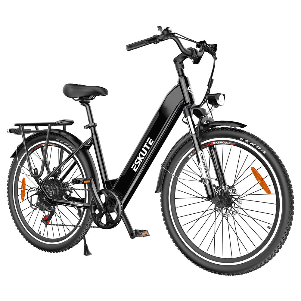 ESKUTE ES-28-LJ Electric Bike, 250W BAFANG Motor, 36V 20Ah Battery, 28*1.75' Tires, 25km/h Max Speed, 120km Range, SHIMANO 7-speed, Hydraulic Suspension Front Fork - Black
