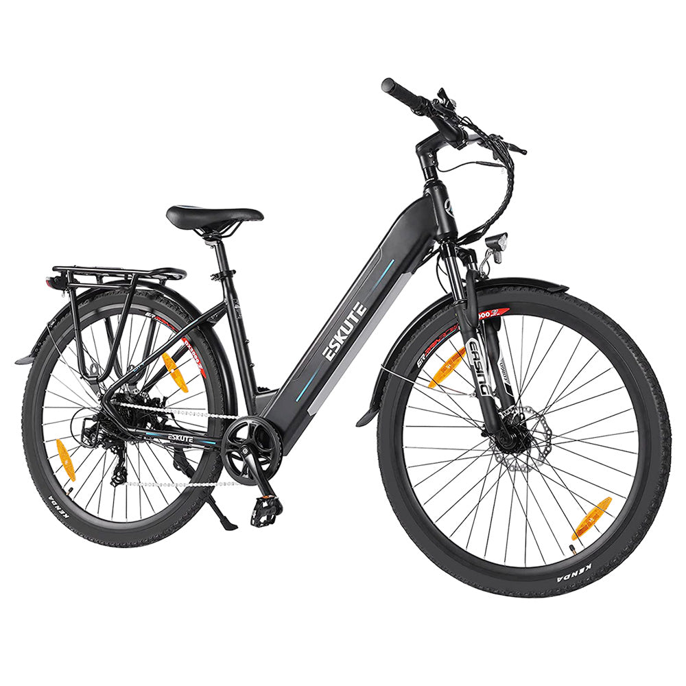 ESKUTE ES-28-SD Electric Bike, 250W Motor, 36V 14.5Ah Battery, 28 x 1.75'' Tires, 25km/h Max Speed, 90km Range, Disc Brakes, Suspension Front Fork, SHIMANO 7 Speed, LCD Display - Black
