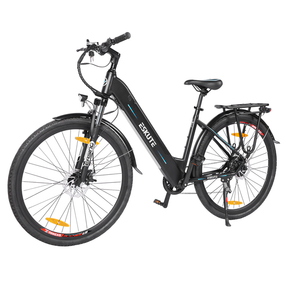 ESKUTE ES-28-SD Electric Bike, 250W Motor, 36V 14.5Ah Battery, 28 x 1.75'' Tires, 25km/h Max Speed, 90km Range, Disc Brakes, Suspension Front Fork, SHIMANO 7 Speed, LCD Display - Black