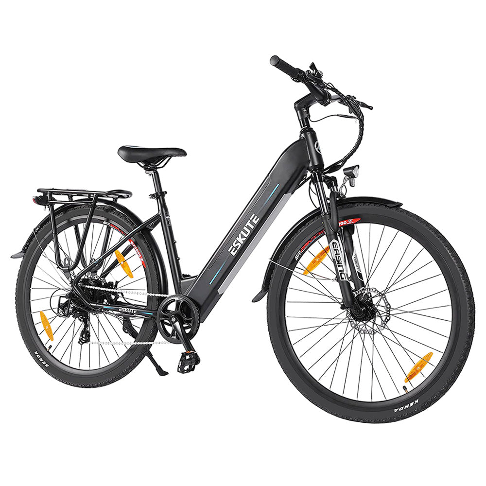ESKUTE ES-28-SD Electric Bike, 250W Motor, 36V 14.5Ah Battery, 28 x 1.75'' Tires, 25km/h Max Speed, 90km Range, Disc Brakes, Suspension Front Fork, SHIMANO 7 Speed, LCD Display - Black