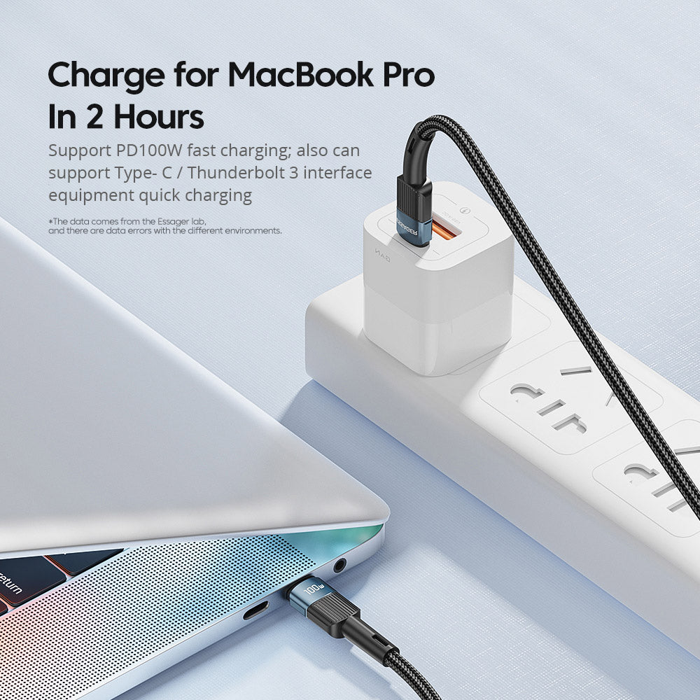 ESSAGER 100W Type-C to Type-C Data Cable, PD Fast Charging, 480Mbps Transmission Speed, for MacBook / Tablet / Huawei Samsung Mobile Phone - 1m Cable
