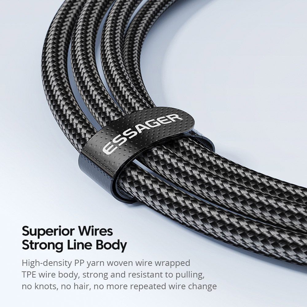 ESSAGER 100W Type-C to Type-C Data Cable, PD Fast Charging, 480Mbps Transmission Speed, for MacBook / Tablet / Huawei Samsung Mobile Phone - 1m Cable