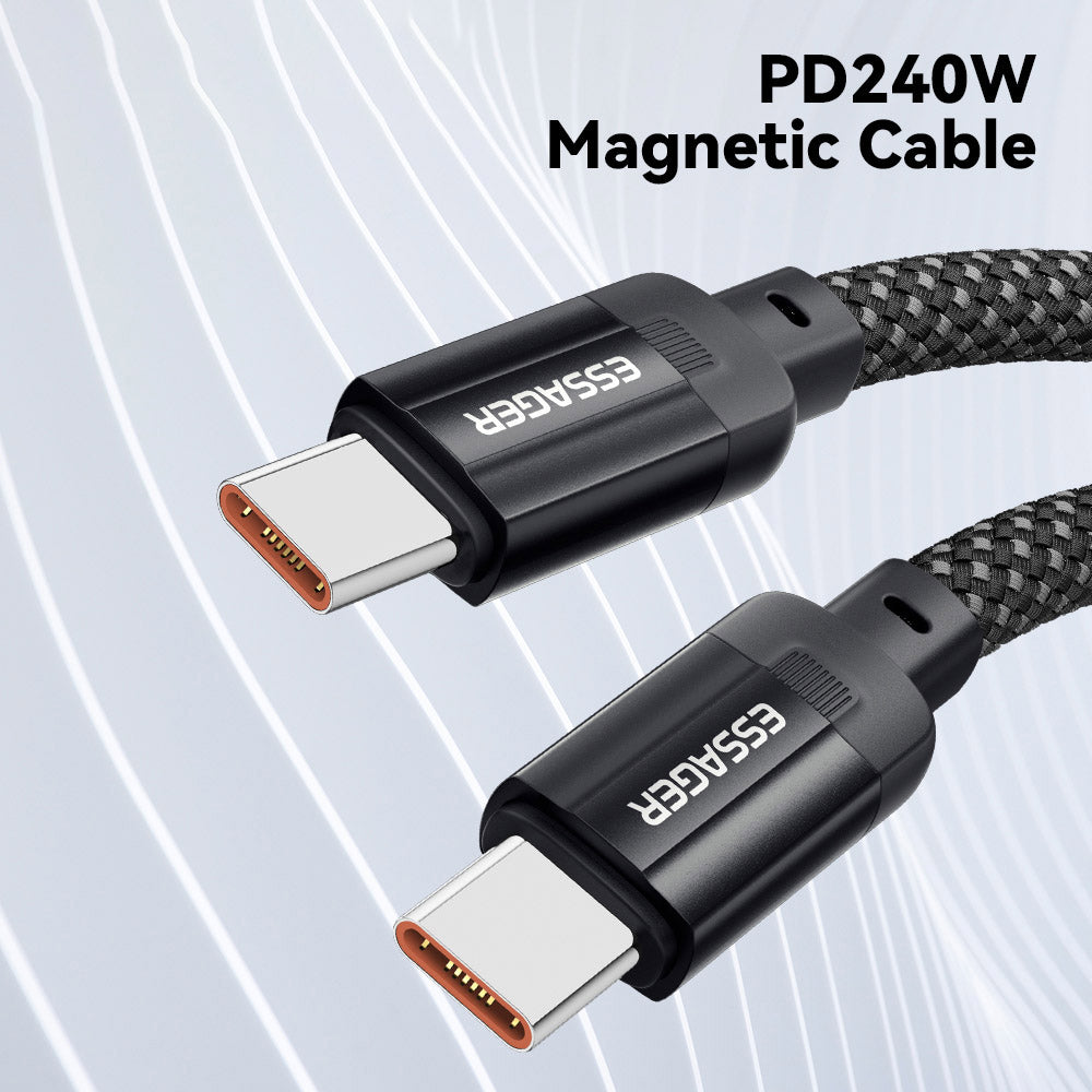 ESSAGER 240W 5A Type-C to Type-C Charging Cable, USB2.0 480Mbps, Magnetic Adsorption, Flexible Adjustment, E-Marker Chip, 1m