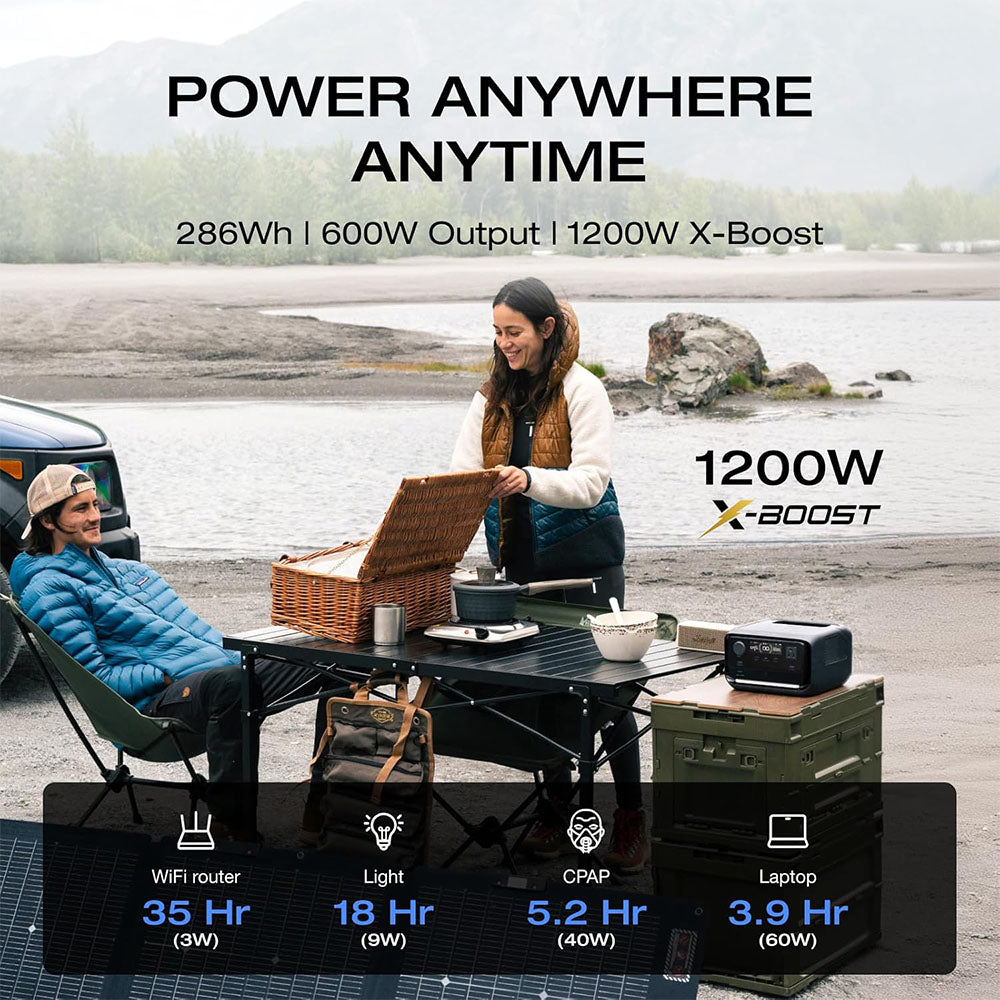 EcoFlow RIVER 3 Plus Portable Power Station, 286Wh LiFePO4 Battery, 600W Up to 1200W AC Output, 7 Outlets, <10ms UPS & <30dB Noise, Expandable to 858Wh, App Control, 1h Fast Charging Solar Generator for Outdoor Camping/RV/Home Use