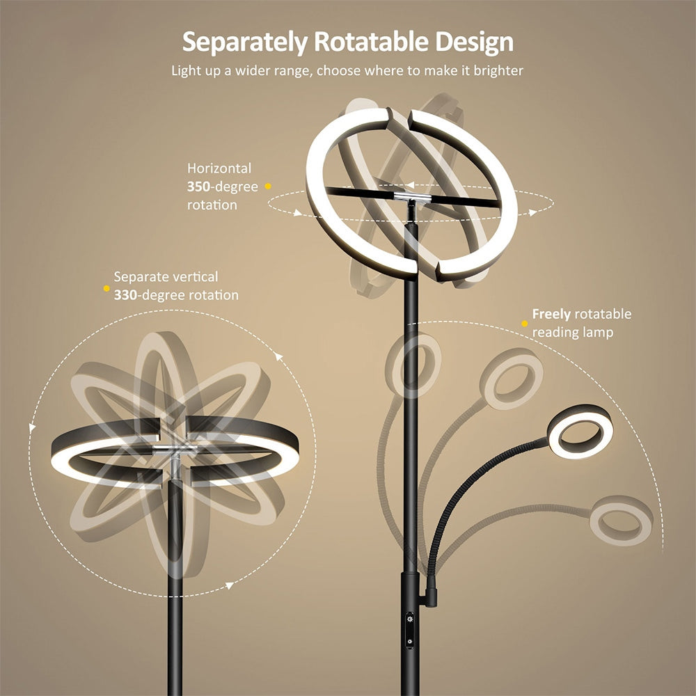 FIMEI MF18813 Floor Lamp with Reading Light, Eye Protection, 4 Color Temperatures, Infinite Dimmable, Touch Control & Remote Control, for Living Room, Office, Bedroom - Black
