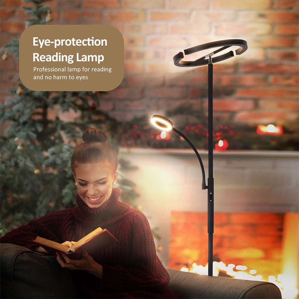 FIMEI MF18813 Floor Lamp with Reading Light, Eye Protection, 4 Color Temperatures, Infinite Dimmable, Touch Control & Remote Control, for Living Room, Office, Bedroom - Black
