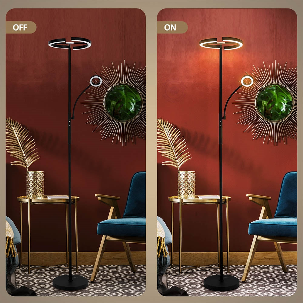 FIMEI MF18813 Floor Lamp with Reading Light, Eye Protection, 4 Color Temperatures, Infinite Dimmable, Touch Control & Remote Control, for Living Room, Office, Bedroom - Black