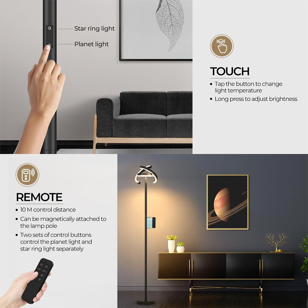 FIMEI PY-F1202 LED Floor Lamp, Central Downward Light, 3000K-6000K Color Temperature, Stepless Dimming, Remote Control/Touch Control, for Living Room - Black