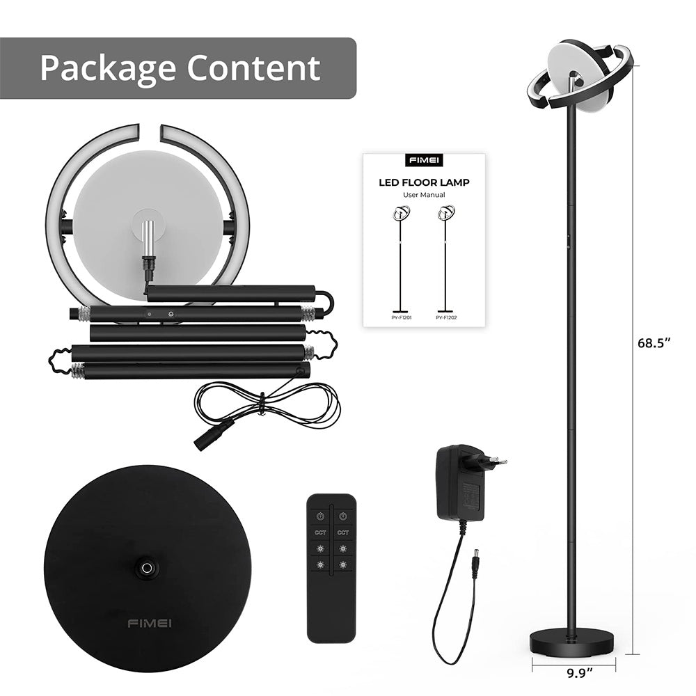 FIMEI PY-F1202 LED Floor Lamp, Central Downward Light, 3000K-6000K Color Temperature, Stepless Dimming, Remote Control/Touch Control, for Living Room - Black
