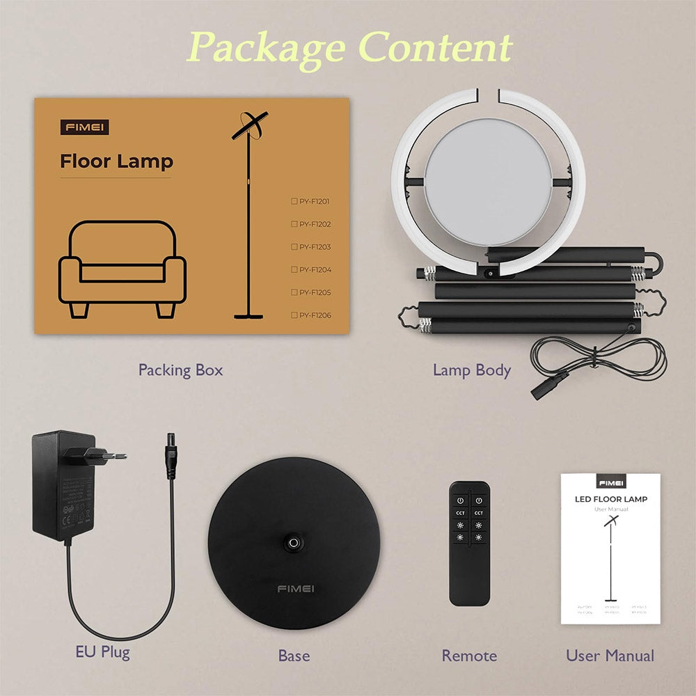 FIMEI PY-F1205 LED Floor Lamp, Central Upward Light, 3000K-6000K Color Temperature, Stepless Dimming, Remote Control/Touch Control, for Living Room - Black