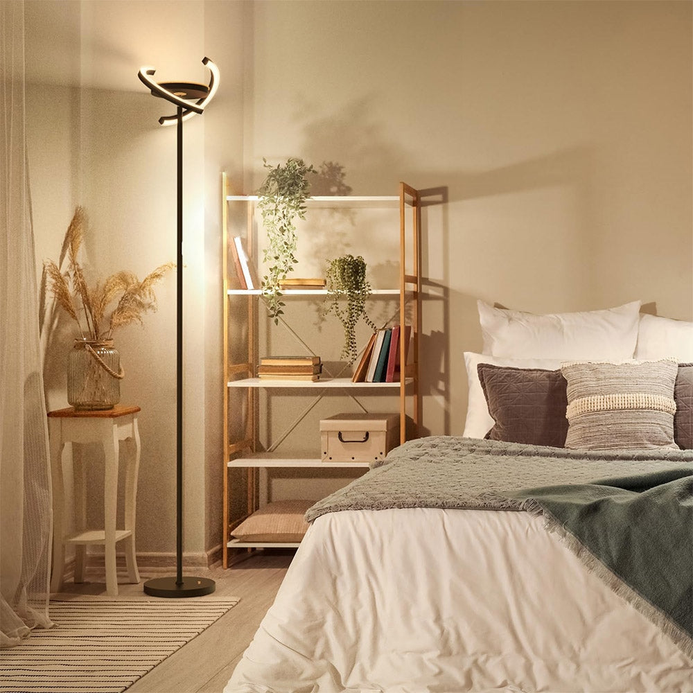 FIMEI PY-F1205 LED Floor Lamp, Central Upward Light, 3000K-6000K Color Temperature, Stepless Dimming, Remote Control/Touch Control, for Living Room - Black