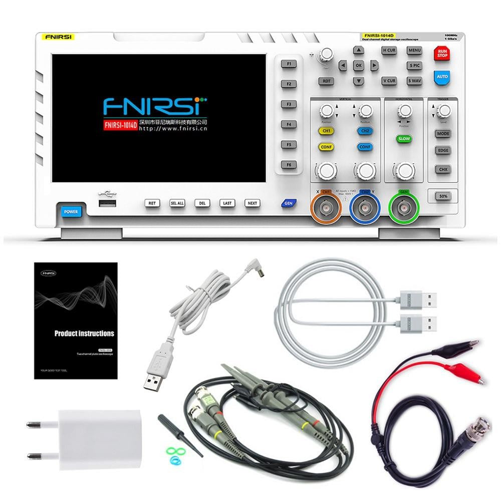 FNIRSI 1014D 2 in 1 Digital Oscilloscope, 2 Channels, 100Mhz Bandwidth, 1GSa/s Sampling Rate, DDS Signal Generator - EU Plug
