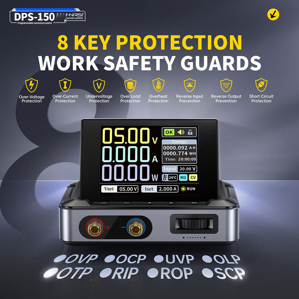 FNIRSI DPS-150 DC Power Supply Variable, 30V 5A Adjustable, 150W Power, 4-Digit IPS Display, 90 Degree Flip Degin, <20mV Power Ripple, PD/QC/DC Input, PC Programmable Switching
