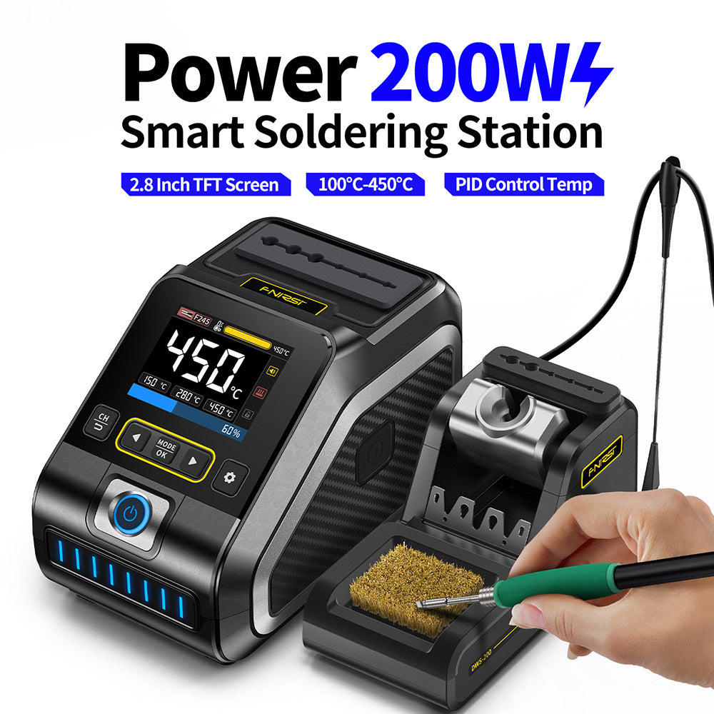 FNIRSI DWS-200 F210 Premium 200W Soldering Iron Station Kit, with 3 Iron Tips and 2 Helping Hands, Temp Value & Curve Mode, 3 Temperature Storage, Full-Color Display