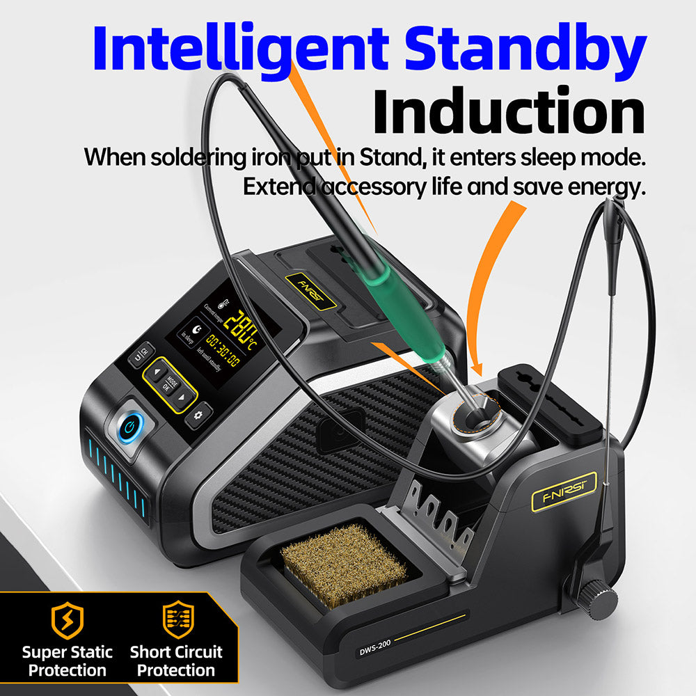 FNIRSI DWS-200 F210 Premium 200W Soldering Iron Station Kit, with 3 Iron Tips and 2 Helping Hands, Temp Value & Curve Mode, 3 Temperature Storage, Full-Color Display