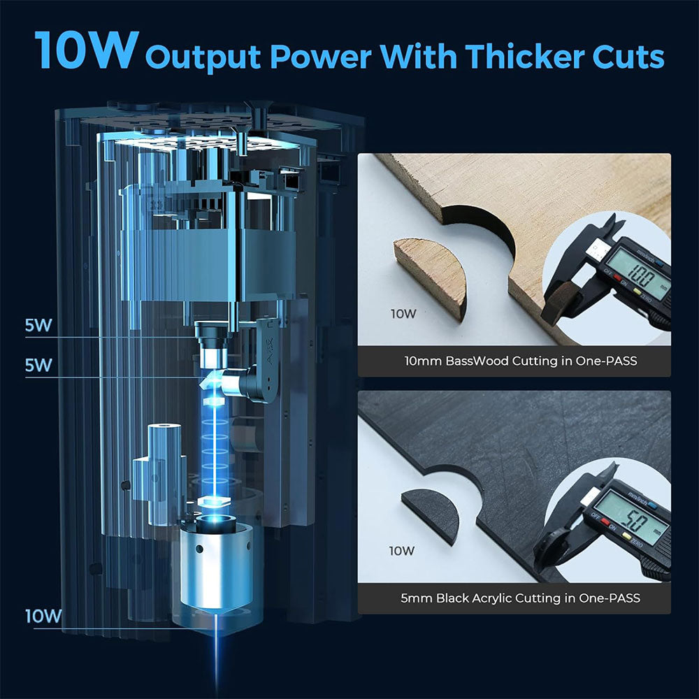Gweike G1 10W Laser Engraver Cutter, Air Assist, 0.08x0.06mm Laser Spot, 400mm/s Speed, 0.01mm Engraving Accuracy, Support Lightburn, 410x310mm