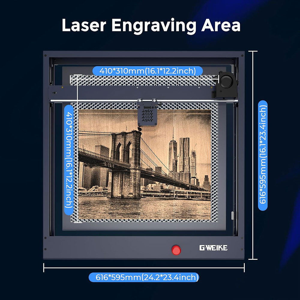 Gweike G1 10W Laser Engraver Cutter, Air Assist, 0.08x0.06mm Laser Spot, 400mm/s Speed, 0.01mm Engraving Accuracy, Support Lightburn, 410x310mm