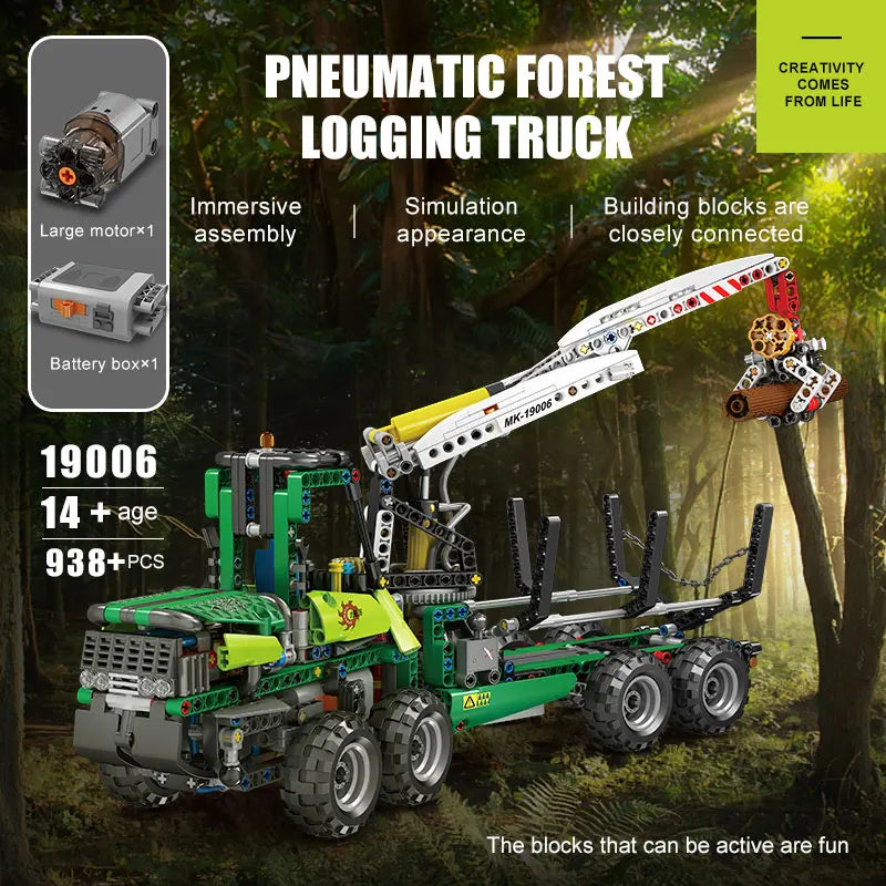 MOLD KING 19006 Technické stavebné bloky APP Pneumatický lesný stroj Truck Model MOC-32456 Hračky Pre deti Vianočné darčeky