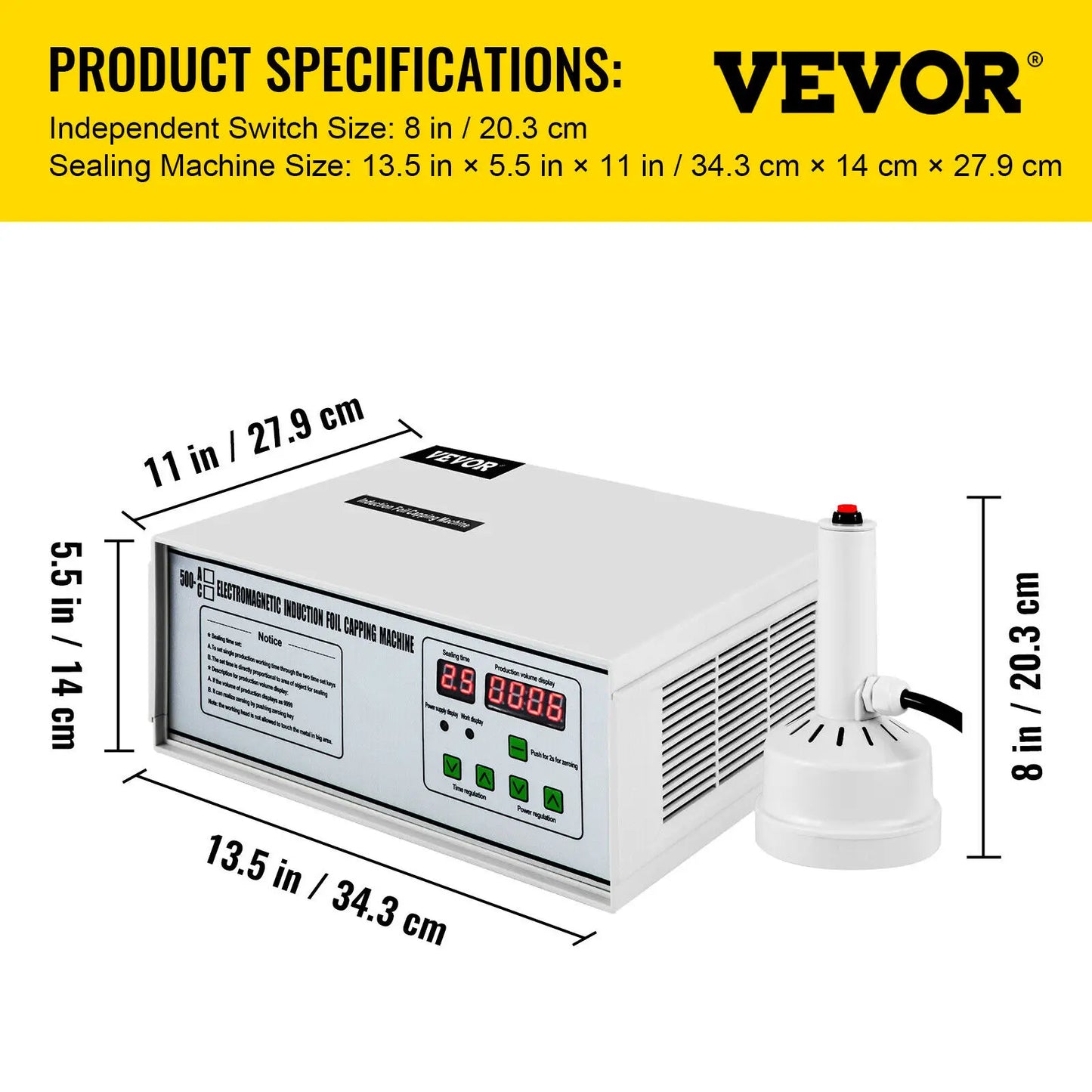 VEVOR držaný indukčný tesniaci stroj 20-100 mm uzáver fóliový stroj s mikropočítačovým inteligentným panelom Model GLF-500A pre chemické potraviny