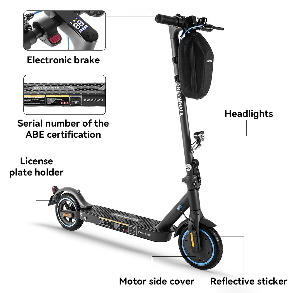 HONEYWHALE E9 8.5-inch Tire Electric Scooter ABE Certification, 350W Powerful Motor 20km/h 36V 7.5Ah Battery, 25km Max Range, Mechanical Brake Smart APP Control