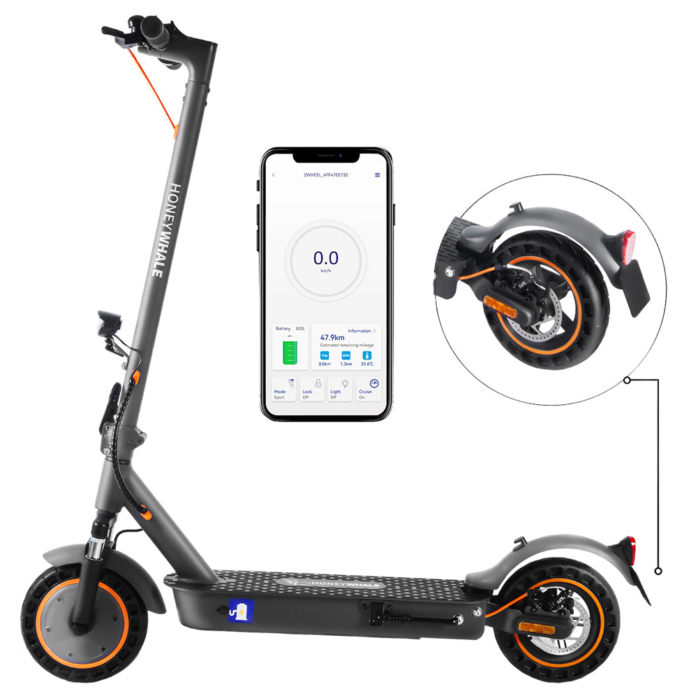 HONEYWHALE E9 MAX 10-inch Tire Electric Scooter ABE Certification, 500W Powerful Motor, 36V 10Ah Battery, 40km Max Range, Mechanical Brake Dual Suspension System Smart App