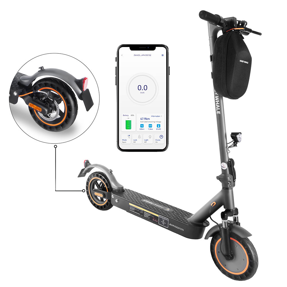 HONEYWHALE E9 MAX 10-inch Tire Electric Scooter ABE Certification, 500W Powerful Motor, 36V 10Ah Battery, 40km Max Range, Mechanical Brake Dual Suspension System Smart App