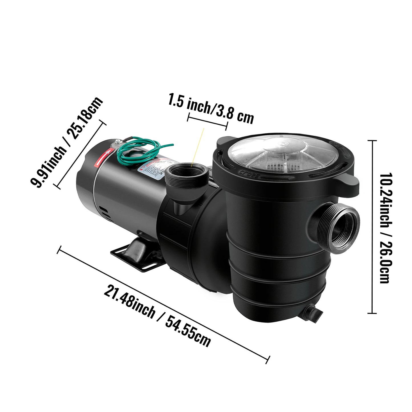 VEVOR 230V bazénové čerpadlo 1HP 750W motor vstup/výstup nad zemou 52,6 stôp / 47,6 stôp Tiché pre čistú vodu v bazéne